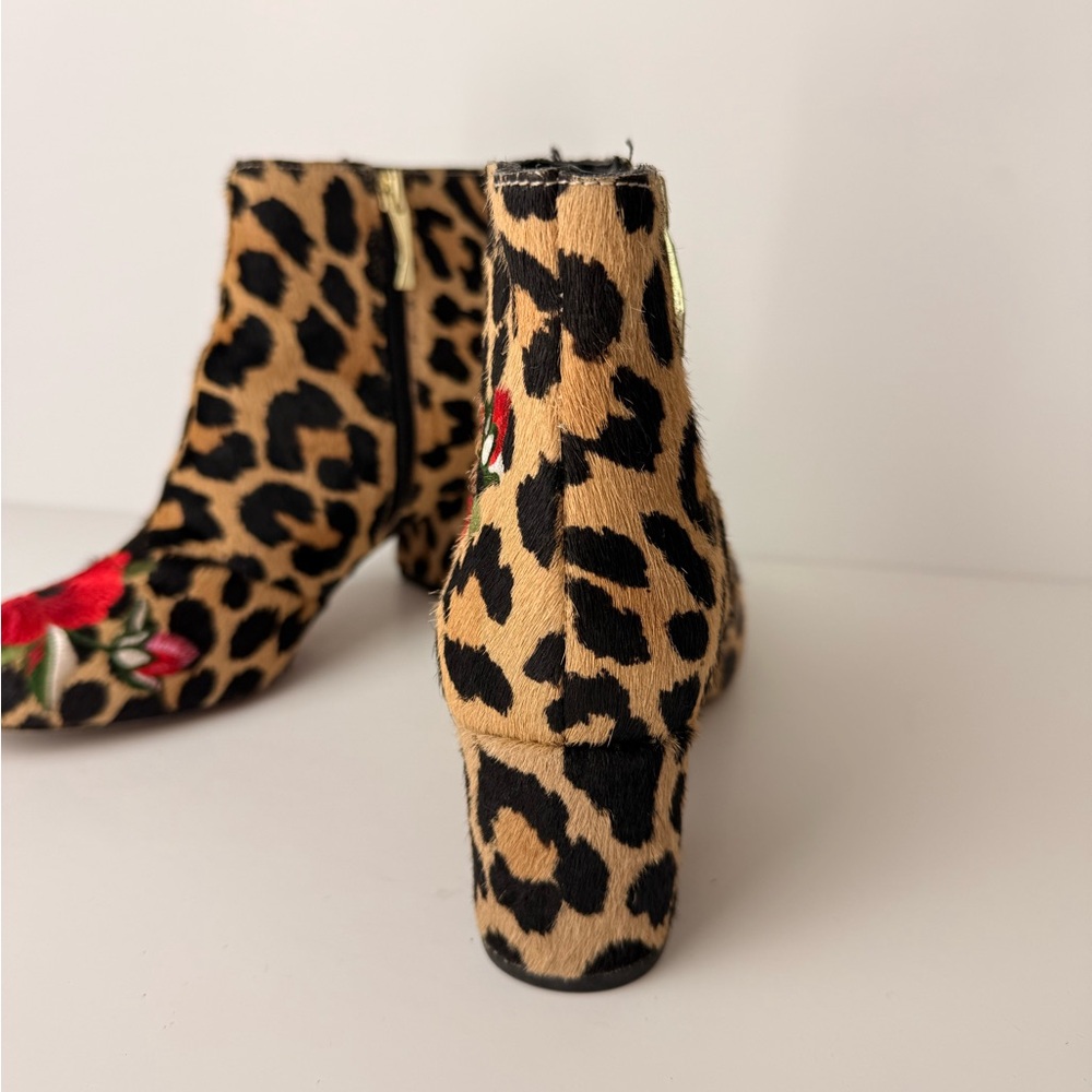 Kate Spade Langton Leopard Real Fur Calf‎ Hair Floral Embroidered Ankle Boots 6 - Picture 7 of 12